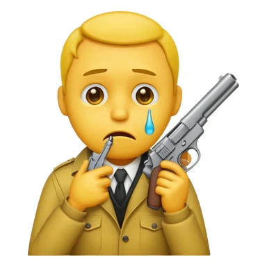 Make a yellow emoji of a guy holding a gun in his mouth while crying sticker