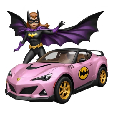 Relaxed adult 60’s Batgirl’s crime fighting themed Satin black and rose gold painted Scion FR-S pursuit vehicle hot rod off road capable  sticker