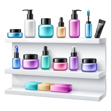 a white shelf with few beauty products and sparkles sticker