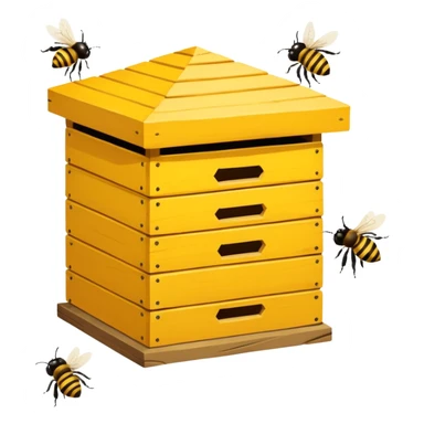A wooden hive box with bees buzzing around the entrance. sticker