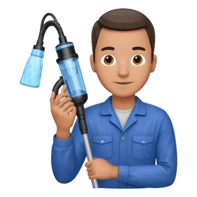 técnico de limpieza hombre sujetando la boquilla de una aspiradora de agua sticker