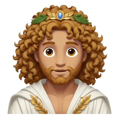 Cinematic Realistic Hercules Portrait, head tilted playfully and inquisitively, showcasing a blend of legendary power and youthful charm with the refined features of Michelangelo's David. His light tan, sculpted skin and thick, curly, golden brown hair—styled with wild majesty—evoke the spirit of the lion-wrestling Hercules. Clad in a softly draped white robe with subtle golden details and adorned with a Greek laurel wreath, his expressive eyes and warm smile capture an approachable yet formidable hero, bathed in gentle natural lighting. sticker