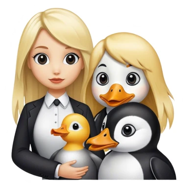 Duck with blonde human hair and penguin with blonde human hair sticker