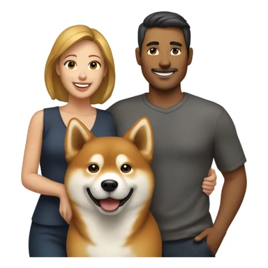 A man and his wife holding their Shiba Inu dog  sticker