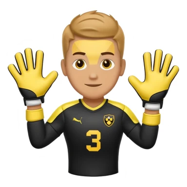 Football goalkeeper gloves with man goalkeeper and small emoji sticker