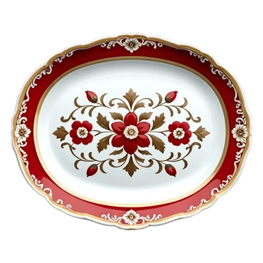 antique porcelain white and red platter  sticker