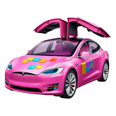 Pink Tesla with stickers on it sticker