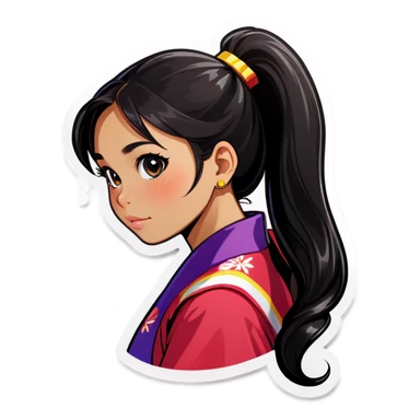 Filipino girl with ponytail long black hair sticker
