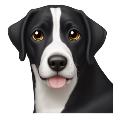 a Geman pointer dog with a dark black coat and white markings (white belly, feet, and tail tip), no black spots on white markings. Head is almost black with small white area on the snout adjacent to the nose. sticker