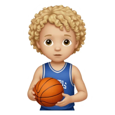 a white baby with curly dirty blonde hair with a basketball. his shirt says cooke elementary  sticker