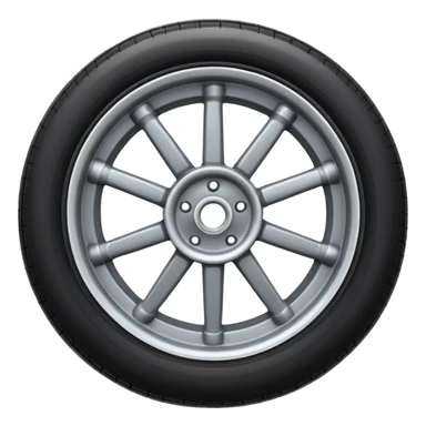 Front-view realistic wheel, perfectly symmetrical, 5–8 short evenly spaced spokes, thick wide outer rubber rim, heavy solid look, centered. sticker