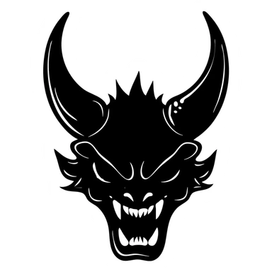 Akuma logo, demon face with red glowing eyes, fierce expression sticker