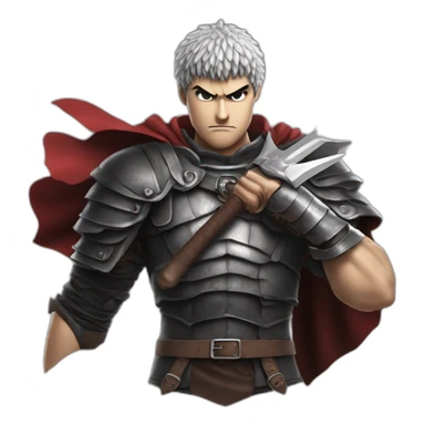 angry berserk guts carrying a huge sword on his shoulder framed on his bust sticker