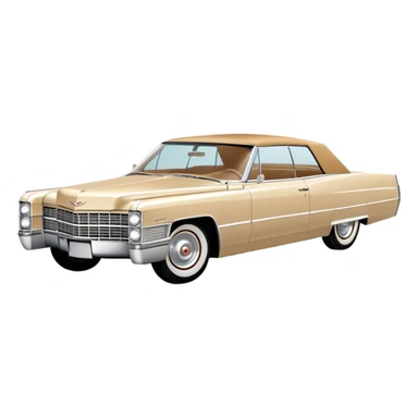 Geometric beige 1966 Cadillac DeVille, reduced to simple shapes, minimalist 30-degree view, basic forms only, Once Upon a Hollywood inspired, iOS emoji style sticker