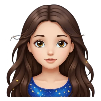 brunette long hair girl sparkling with love glitter and stars instead of eyes sticker