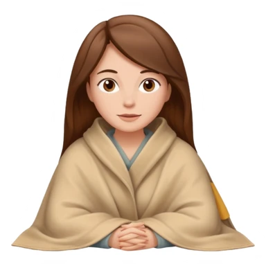 brown hair woman sitting under beige blanket sticker
