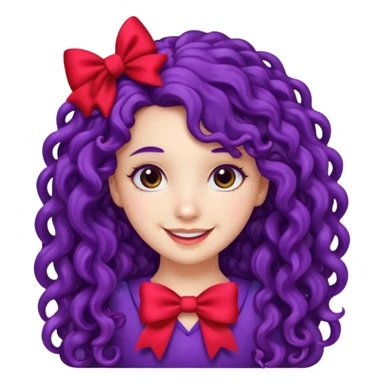 purple long curly haired girl with red bow sticker