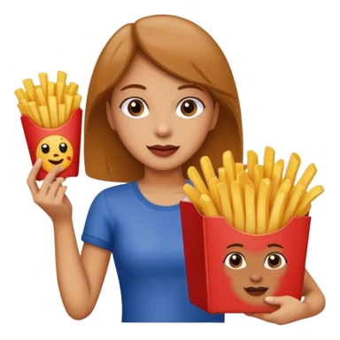 lean female holding fries on one hand and eating pizza on the other hand sticker