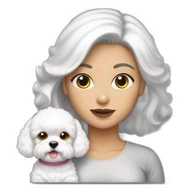 mujer pelo largo con y perro bichon blanco sticker