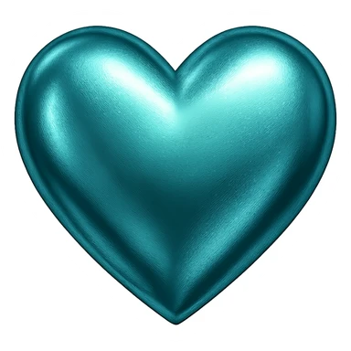 heart with a metallic turquoise finish, digital illustration, no background sticker