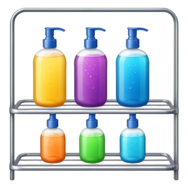 Shower with body wash, shampoo, and conditioner on racks  sticker