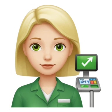 Eine Person die an der Supermarktkasse steht. Die Kasse ist gekennzeichnet als "Plauderkasse" und im grünen Design. sticker