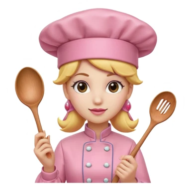 Pink chef hat princess peach with a hand and spoon sticker