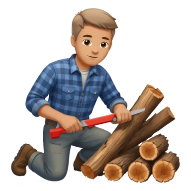 Homme scie du bois de poêle sticker