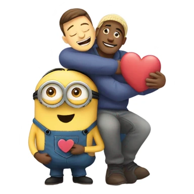 men hugging a minion with hearts around them  sticker