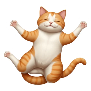 ginger and white small cat eyes closed lying down upside down with paws stretched out straight in different directions sticker