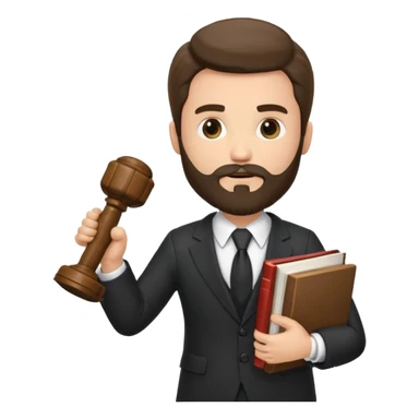 Create a male lawyer. he is wearing a fromal suit jckeret. He is holding a gavel in one hand and a book tucked under his another arm. He has beard. And the hair is kinda darker but not black sticker