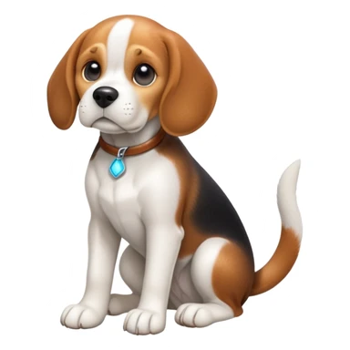 cinematic-[beagle dog]-realistic-full-body-sitting-emoji,-tail-resting-loosely-beside-its-paws,-head-tilted-dramatically,-sleek-[beagle]-fur,-simplified-yet-realistic-focused-features,-highly-detailed,-glowing-with-an-almost-sarcastic-glow sticker