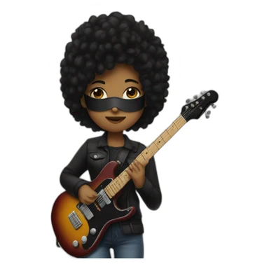 a girl with black mask and electric guitar and soft hair sticker