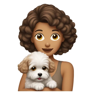 Brunette woman holding her Maltipoo dog sticker