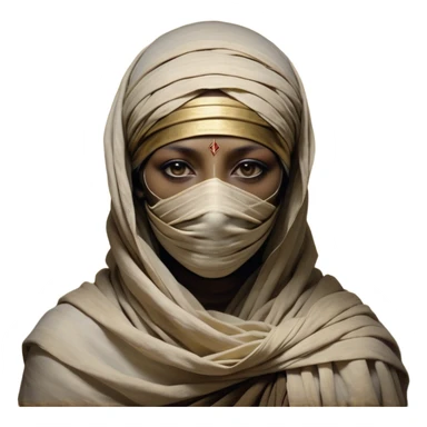 Regal and timeless, fully wrapped in meticulously aged bandages, even its face veiled in layers of ancient cloth with only faint glimpses of deep, solemn eyes peering through, adorned with faded gold accents, exuding an air of forgotten majesty and solemn duty, highly detailed, softly glowing, evoking the dignified mystery of an eternal guardian watching over lost secrets! sticker