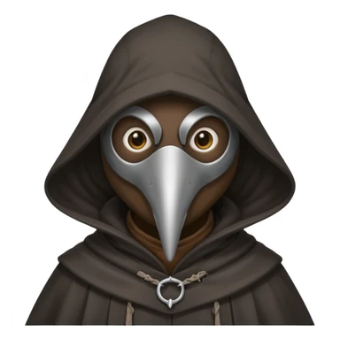 plague doctor
hooded cloak - dark black/charcoal
cute, simplified style
happy expression sticker