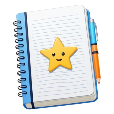 Create an emoji representing fanfiction writing. The design should feature an open notebook or digital device with visible text, symbolizing the creative process of writing fanfiction. Add a subtle reference to popular fictional characters or universes (like a small star, heart, or magical item) to indicate the fan aspect. Use a playful, imaginative color palette, blending vibrant tones with soft neutrals. Do not include any emojis or smiley faces. Make the background transparent. sticker