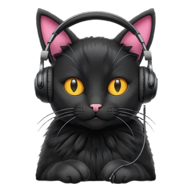 black cat in headphones sticker