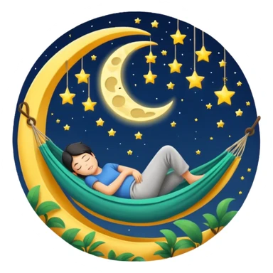 crescent moon used as hammock with human character sleeping in it sticker