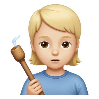 A white child blows his lips into a stick sticker