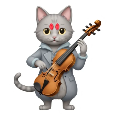thin grey cat play violin, long full body, no tail sticker
