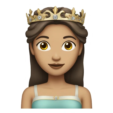 Light skin girl with long straight dark brown hair and crown sticker