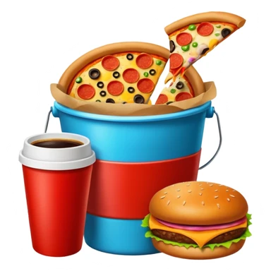 ganarate a emogi a bucket of food with pizza buerger coffee sticker