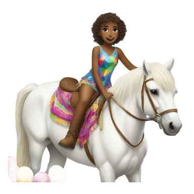 Girl riding a white horse with party clothes sticker