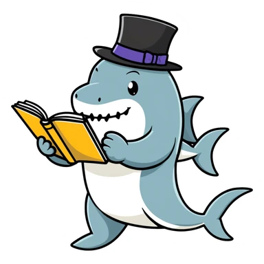powerful Shark  with a top hat and doing study sticker