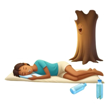A glowing person stands in morning sunlight, breathing deeply on fresh grass. At their feet: a plate of whole foods, a water bottle, and supplements. Nearby, friends laugh under a tree, and a cozy bed glows in the background—symbolizing sleep, movement, nutrients, connection, and light. sticker