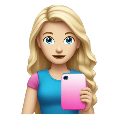 a white girl with blue eyes and dark blonde holding a pink cell phone sticker