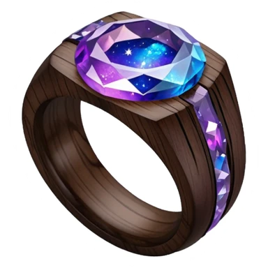 dark wood ring with epoxy resin in purple nd blue space colors and milki way crystal sticker