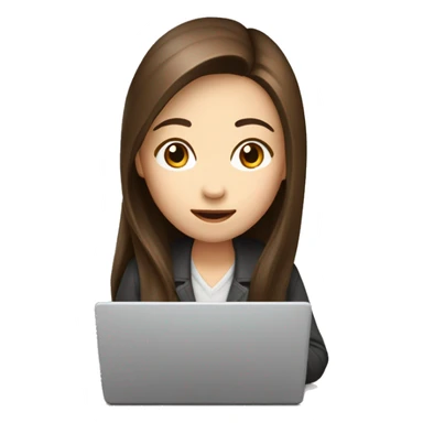 Young White-Faced, Long Brown Straight Hair Asian Female Developer Using a Laptop with Java Spring Screen sticker