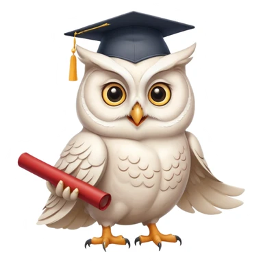 happy white Owl with graduation hat and diploma in claws sticker